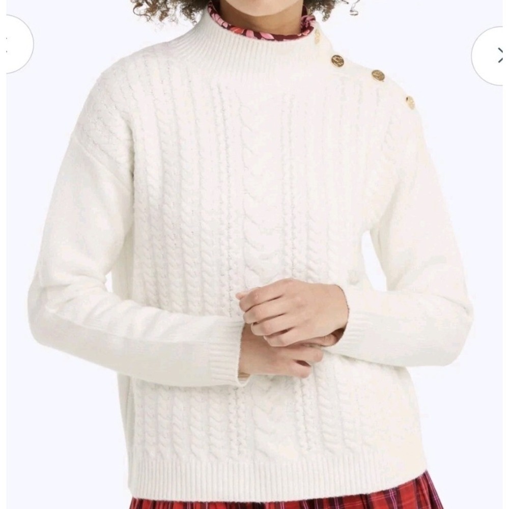 Draper James Cableknit Fisherman Cable Knit Sweater in Magnolia White Size‎ 1X